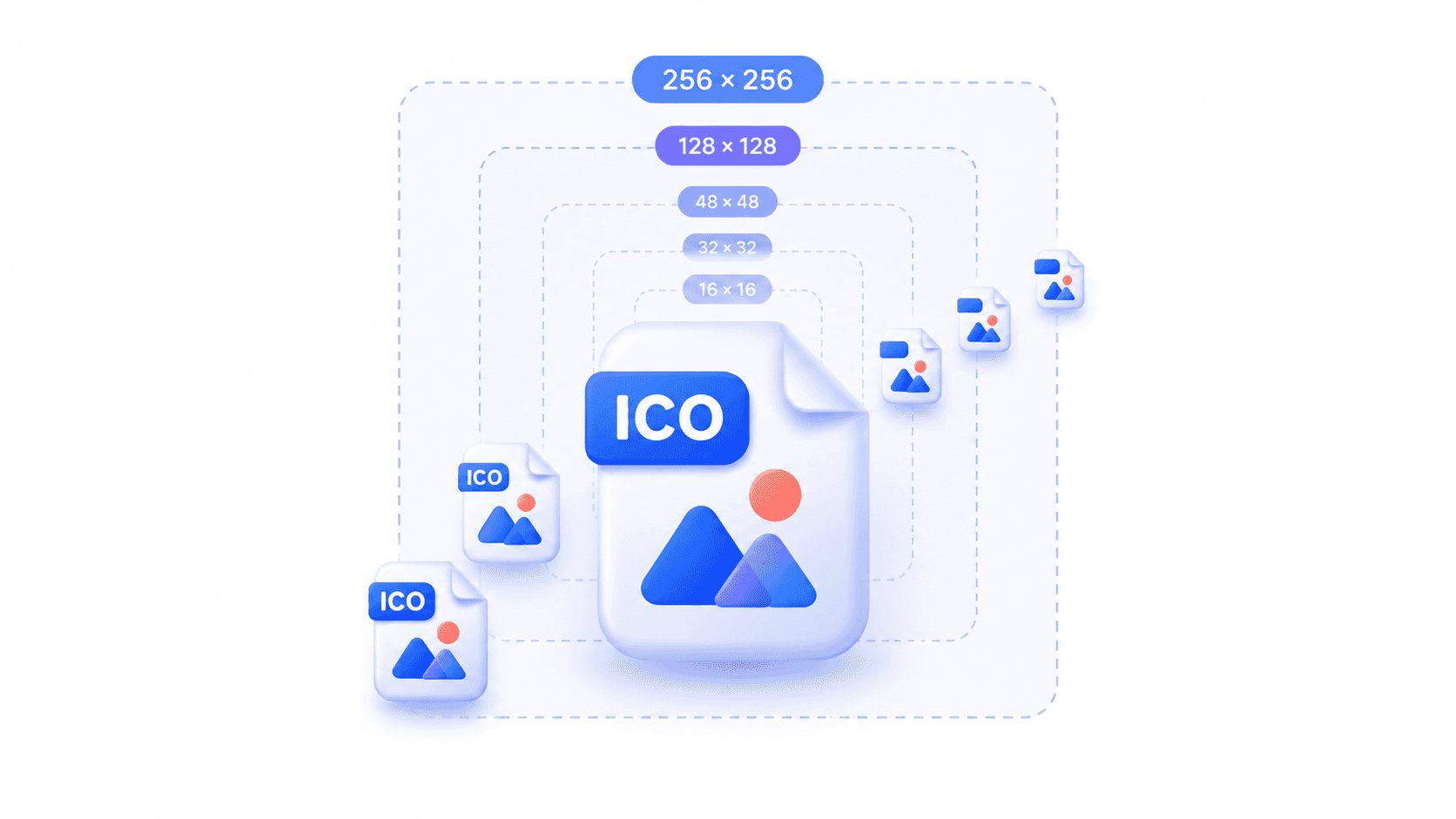 ICO file containing multiple icon sizes from 16 to 256 pixels