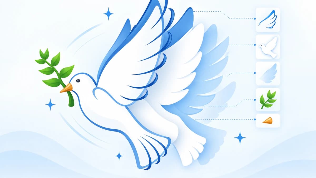A blue and white dove separated into aligned multicolor SVG layers