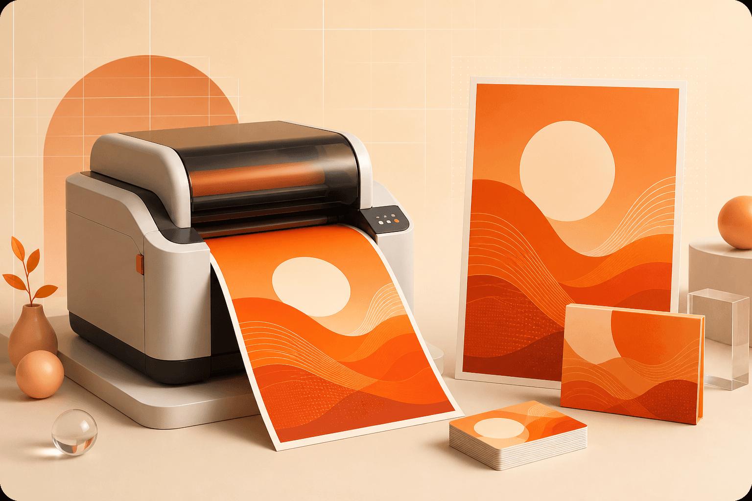 A professional printer producing sharp orange graphic materials